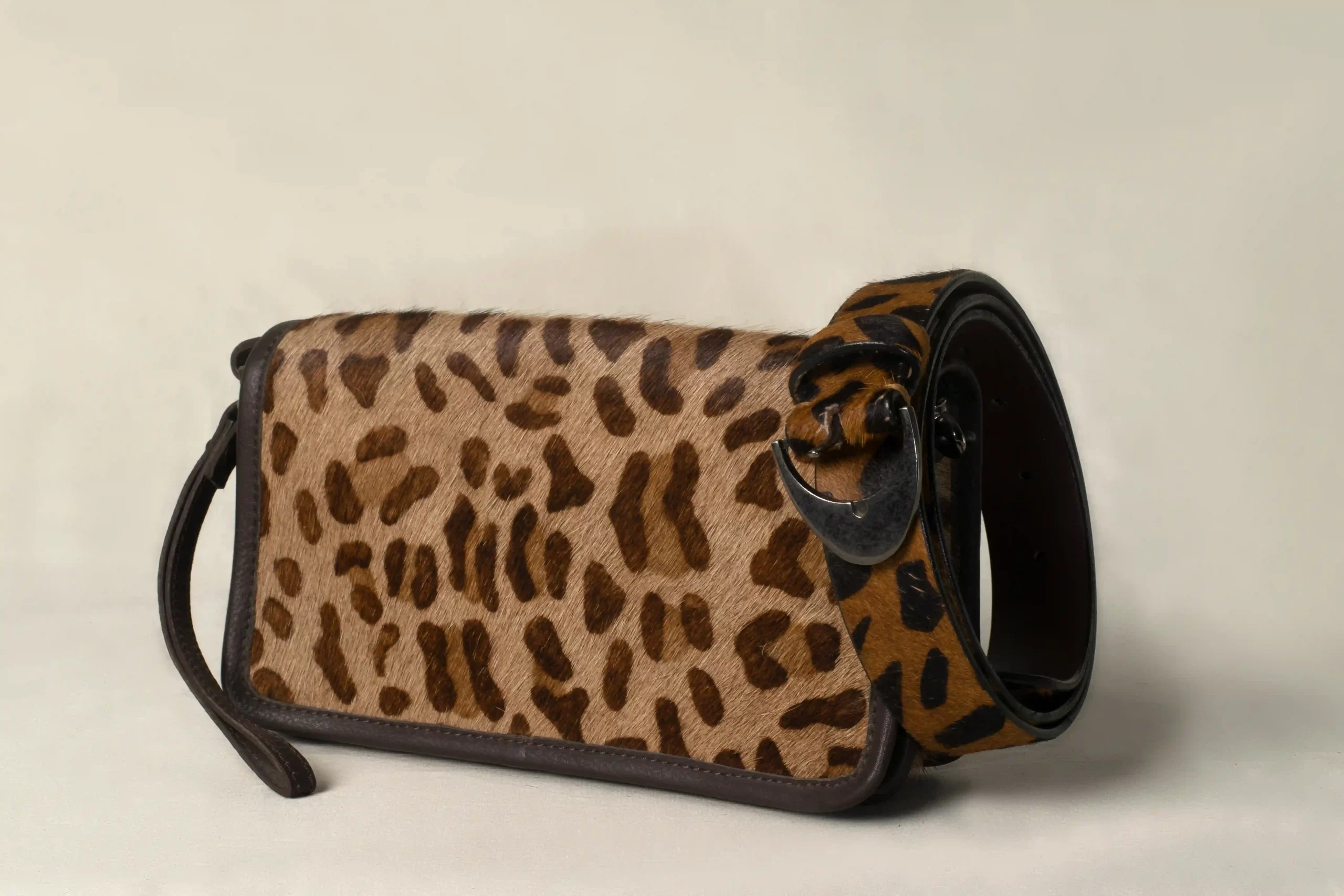 LEOPARD HAIRON LEATHER SLING BAG