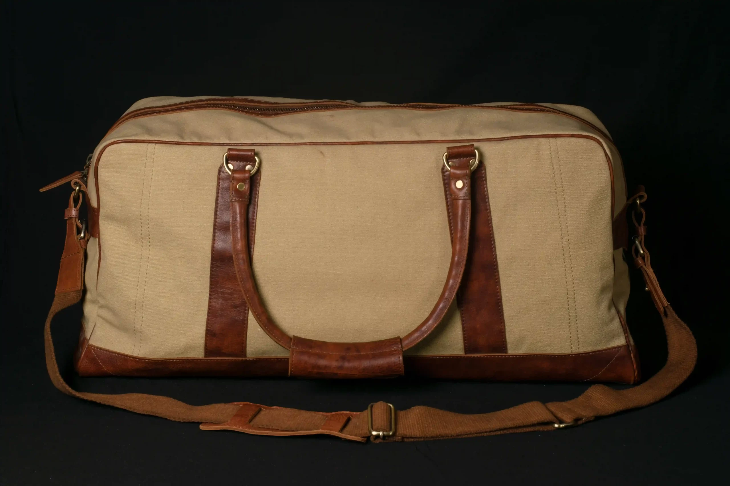 WASHED CANVAS LEATHER DUFFLE BAG