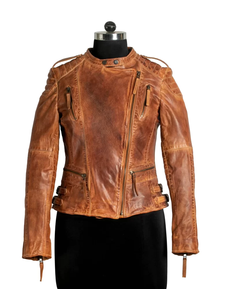 LEATHER BIKER JACKET WITH TWO TONE EFFECT