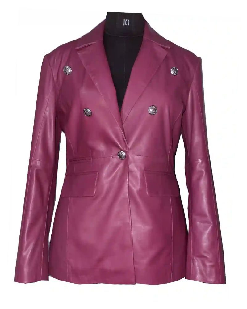 LADIES LEATHER BLAZER WITH DECORATIVE BUTTONS